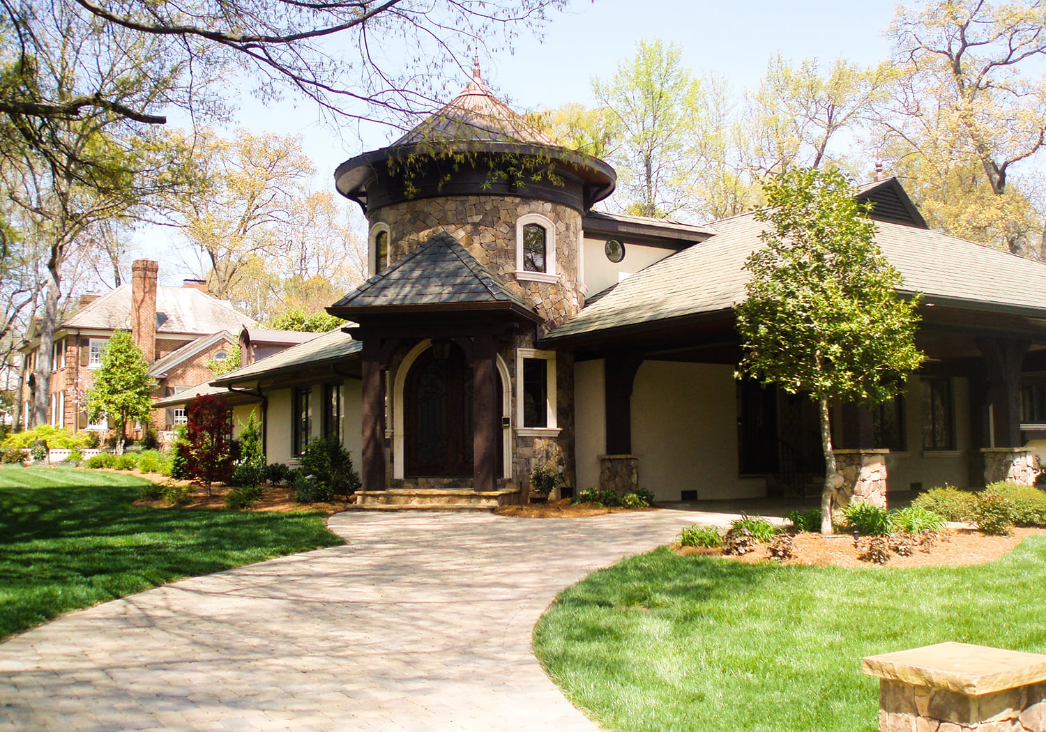Stone front entry addition on a home in Charlotte, NC