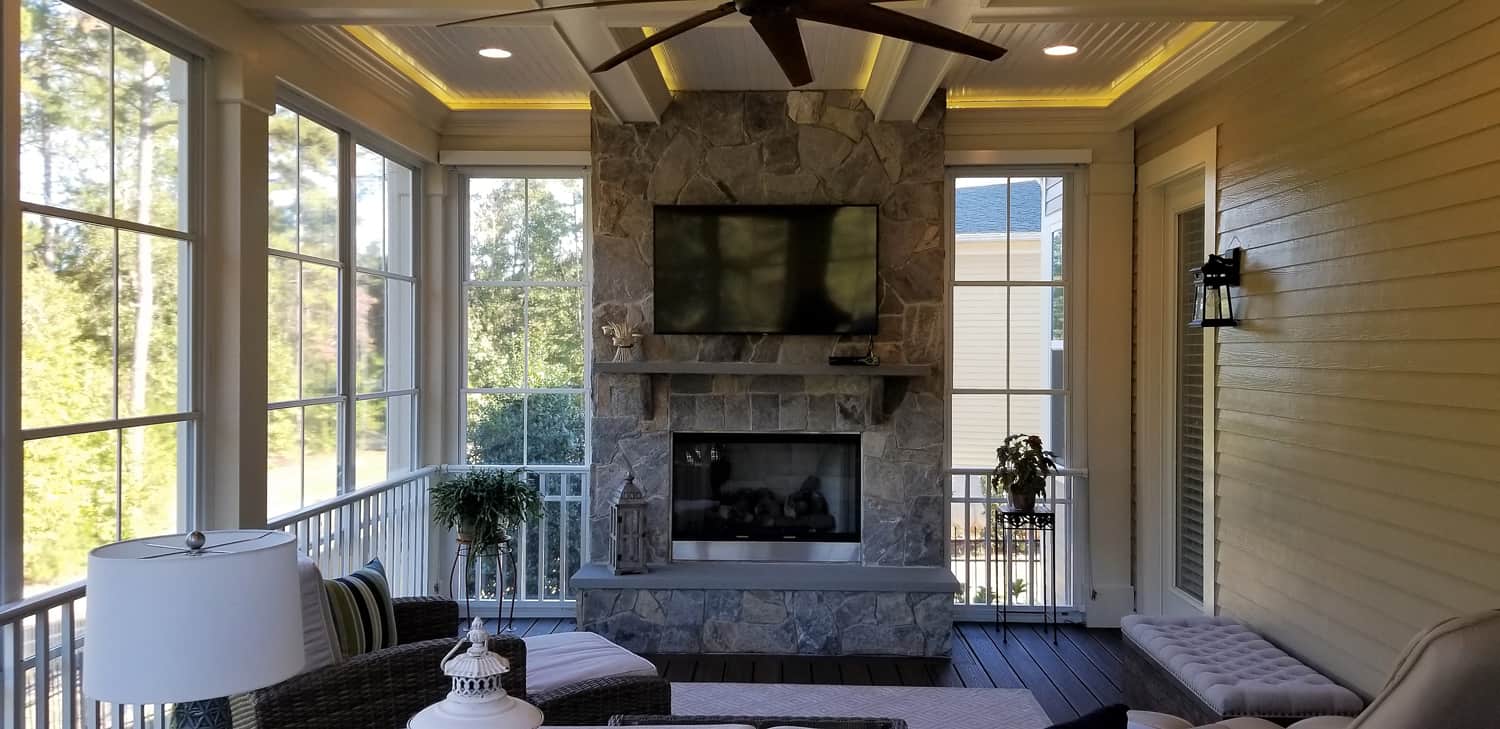 Screened porch addition with Eze-Breeze screen system and Trex flooring