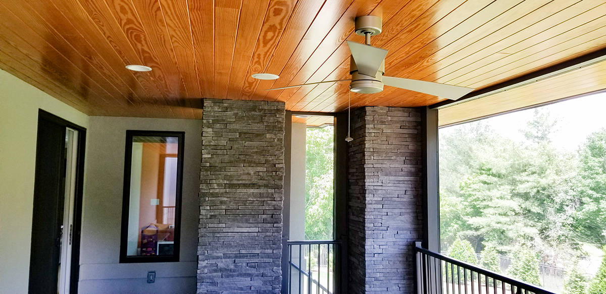 Close view of the Trex decking boards and railing balusters